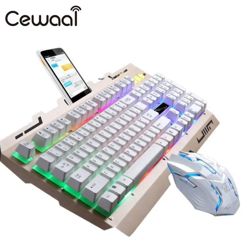 Cewaal Подсветка USB Проводная Механическая клавиатура мышь комбо набор 2400 dpi прочный