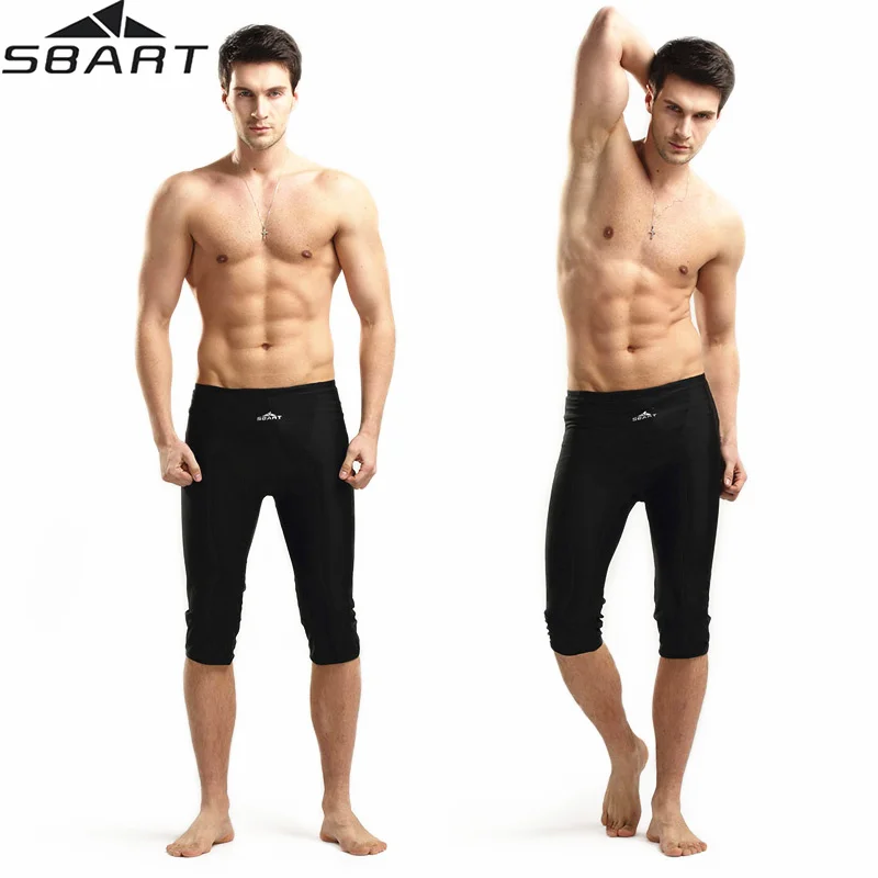 

SBART Maillot de bain Spandex Mens Swim Jammers Swimwear Men Lycra Swimming Trunks Brand Sunga Swimsuit Below The Knee Big 4XL