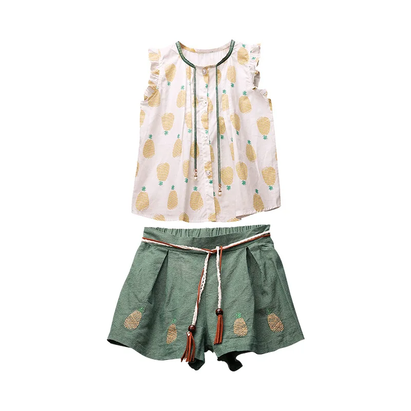 Children Girls Vest Pullover Blouse and Shorts Summer Clothing Sets Pink Green Korean Style 2-8Y kids clothes Baby Toddler Set