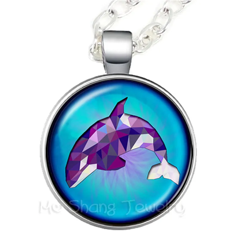 Ожерелье с дельфином в виде животного 25 мм круглый стеклянный кабошон подарок на