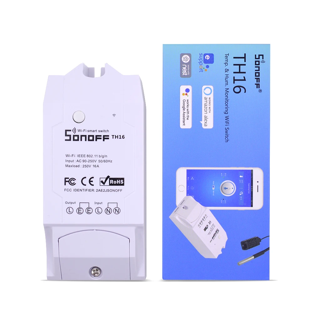 Умный Wi Fi выключатель Sonoff TH16 с мониторингом температуры влажности смарт набор