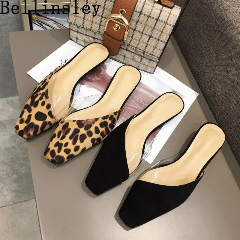 Bellinsley/леопардовые женские Босоножки на каблуке рюмочка модные шлепанцы с острым