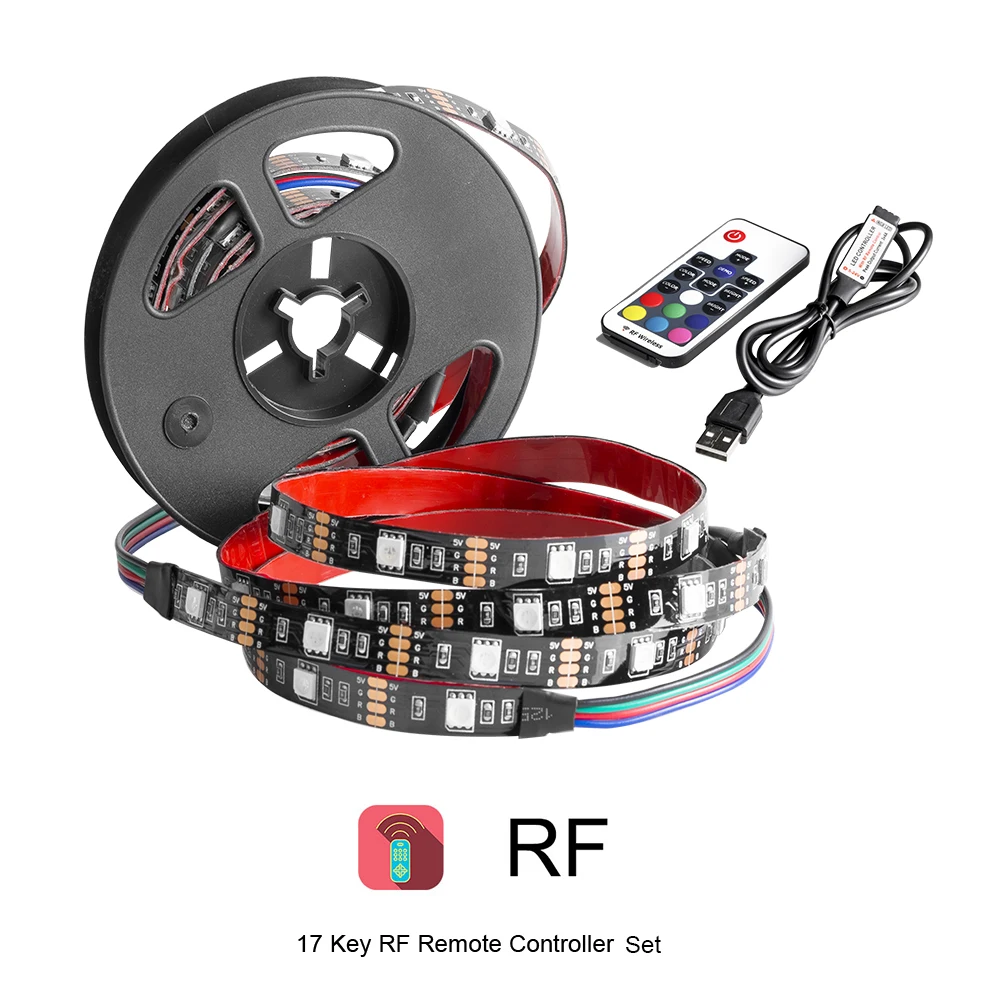 RF 17 Key Controller DC5V USB Светодиодные ленты лампы 5050 гибкий RGB светодиод Подсветка 1 M 2 M 3m HD ТВ настольных ПК Экран светящаяся лента фонового освещения - Испускаемый цвет: RF 17 Key Controller