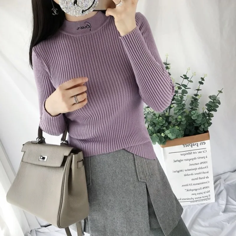 Genayooa Letter Sweater Woman Autumn And Winter Knitted Green Womens Pullover Long Sleeve Sweaters Slim Elastic | Женская одежда