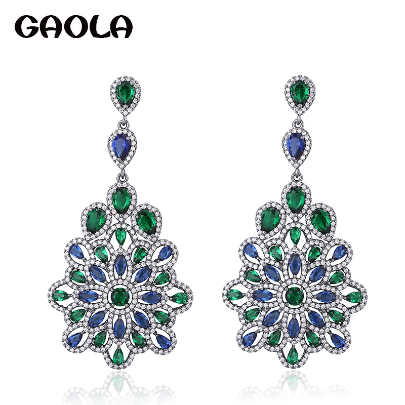 

GAOLA 2018 Long Luxury Shiny Pave Micro Pave Setting Cubic Zirconia Earrings Bridal Flower Dangle Earring GLE6212Y