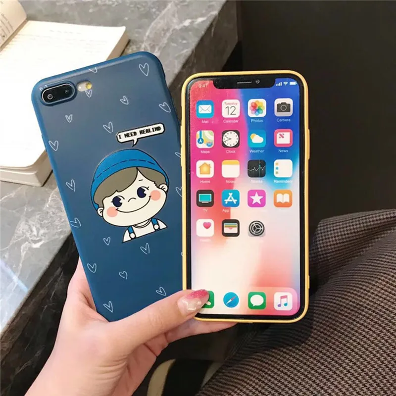 Milk girl and boy couple kawaii phone case for coque iphone XS Max XR X 6S 6 7 8 Plus soft TPU cover cute cartoon cases fundas |