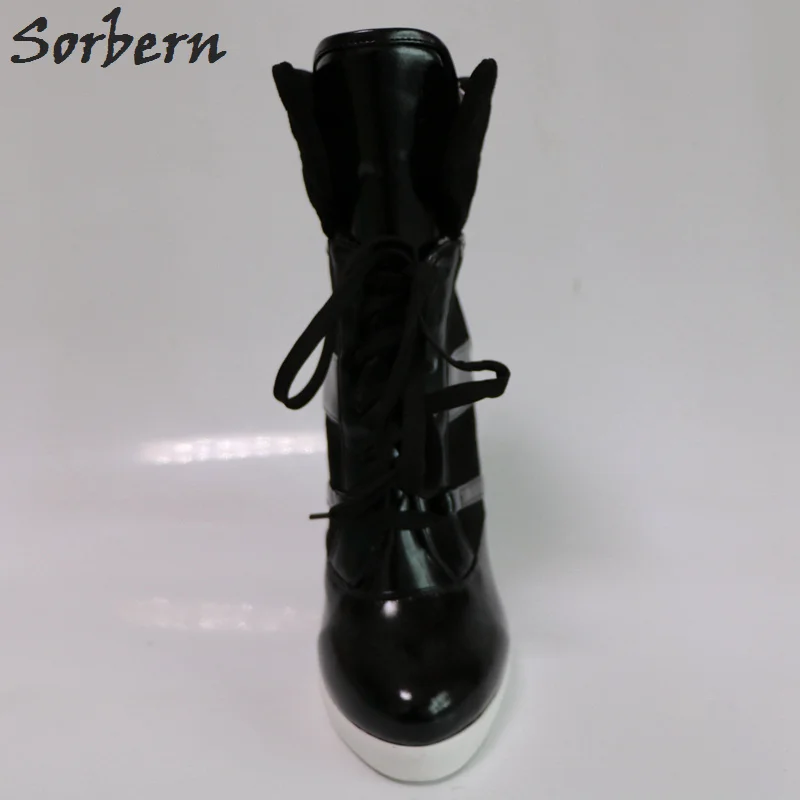 Sorbern/черные женские ботинки из Pu искусственной кожи; ботильоны на высоком каблуке со шнуровкой; американский размер 15; ботинки на танкетке; женская обувь черного цвета; женская обувь