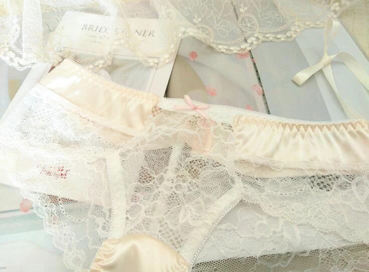 Новое поступление реальные фотографии M L XL Милая Лолита Kawaii Сексуальная атласная Женская пижама с кружевом трусики Нижнее белье Короткие стринги Нижнее белье WP564