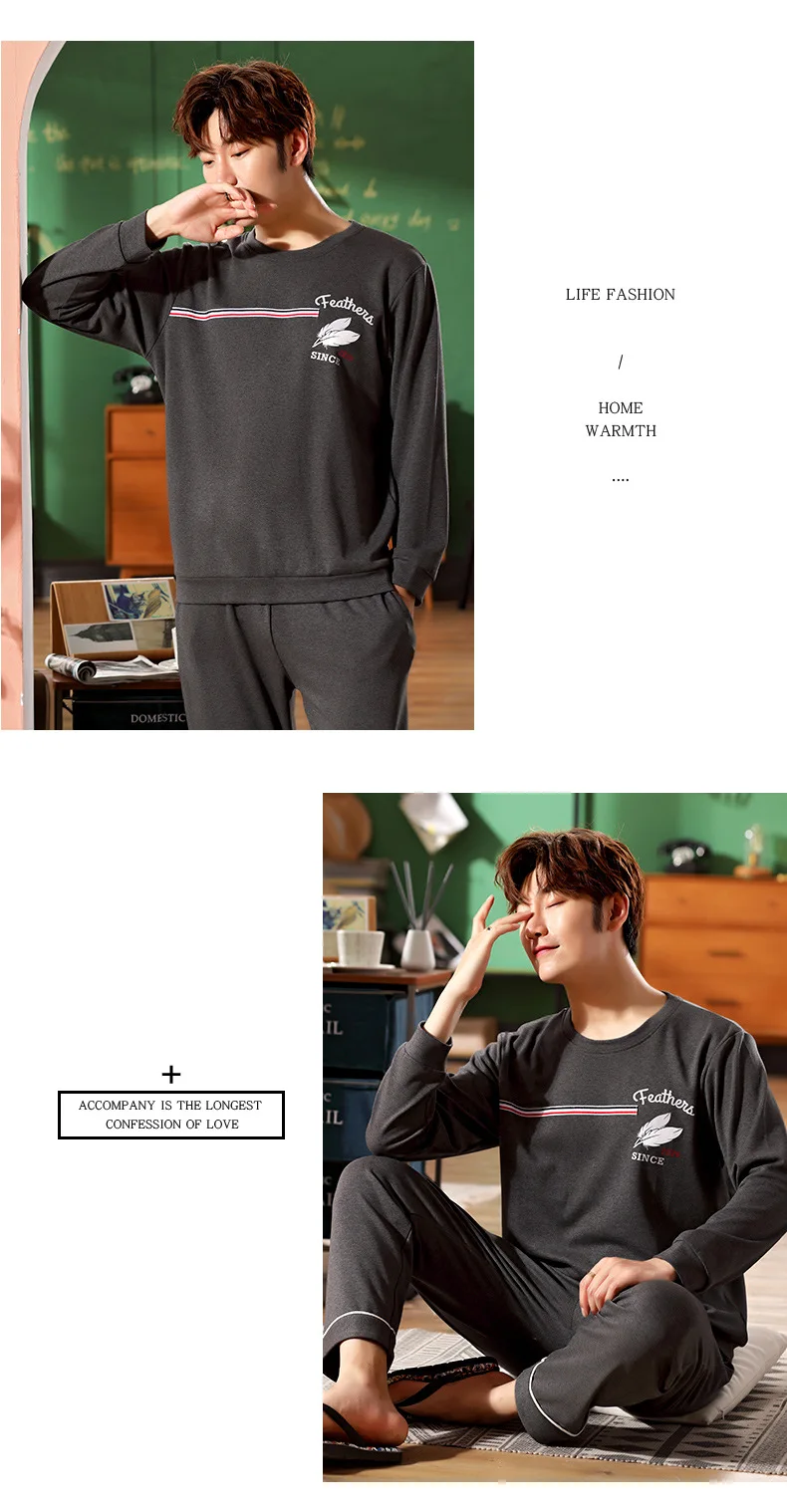 autumn winter men's pajamas cotton long sleeve student home suits pijama hombre pajamas sleepwear pajamas men pyjama homme