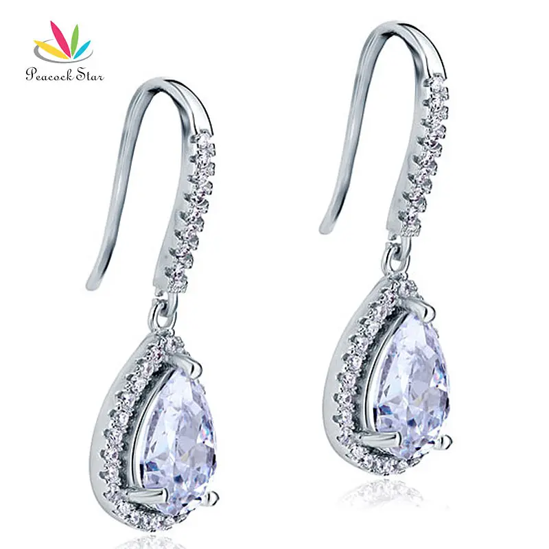 Серьги подвески в виде павлиньих звезд из серебра 925 пробы Свадебные/модные для