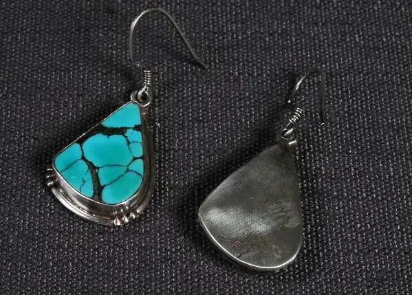 

Old Handmade Nepal 925 Silver Turquoise Earrings Vintage 925 Sterling Bohemia Women Earrings Ethnic Tribal Dangle Earrings