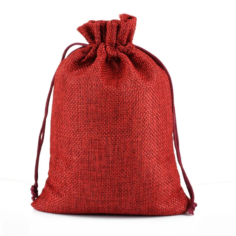 1 Piece(7x9cm) Linen Jute Drawstring Gift Bags Jewelry Packaging Bag Wedding Party Decoration Favors Drawable Gift Bag& Pouche - Цвет: red