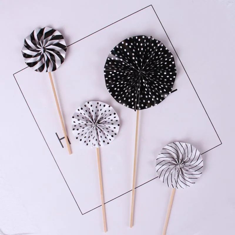 

4Pcs/lot Mini Fan Cake Topper Paper Flags Kids Birthday Party Baby Shower Cake Insert Cupcake Toppers Wedding Decoration Favor