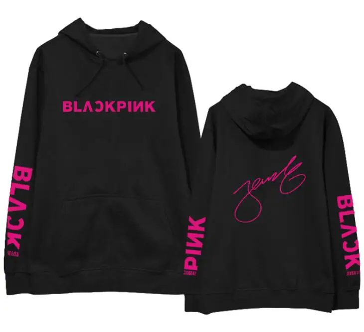 fleece Новое поступление, kpop k-pop, черно-розовый пуловер с логотипом и подписью члена, толстовка унисекс, флисовая/тонкая черная, розовая толстовка - Цвет: fleece