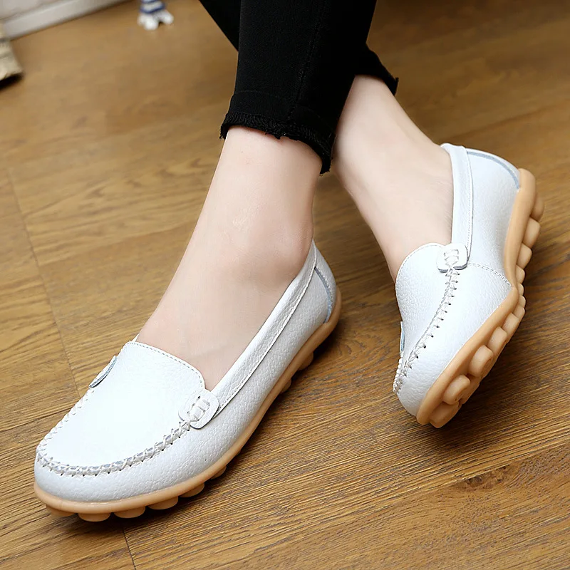 Soft Loafers Leather Shoes Women Black Boat Shoes For Girl Solid Sewing Ladies Flat Shoes Casual Zapatillas Deportivas Mujer