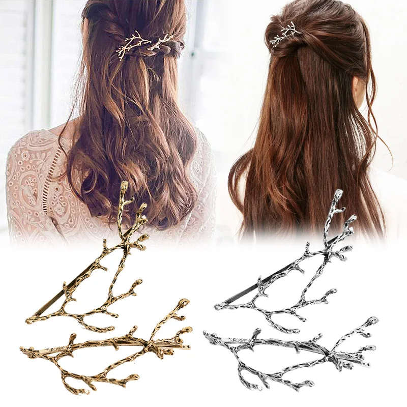 

Sale 2PCS/Pair Golden Tree Branches Metal Hair Clips Hairpins Hair Accessories Silvery Gift Wholesale Women High Quality