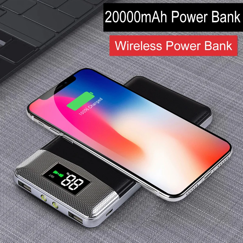 Беспроводное зарядное устройство Qi 20000 мАч для iphone X XR XS Max 8 Plus Samsung S10 S8 S7 Note 6 5 |