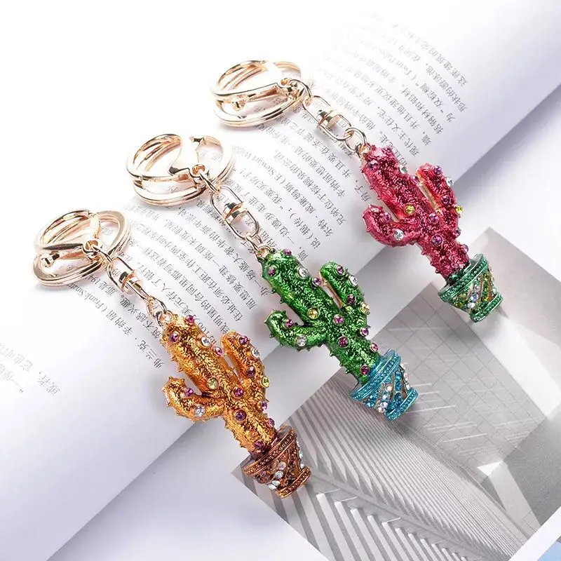 2019 креативный брелок из сплава со стразами в виде кактуса милый автомобильный с