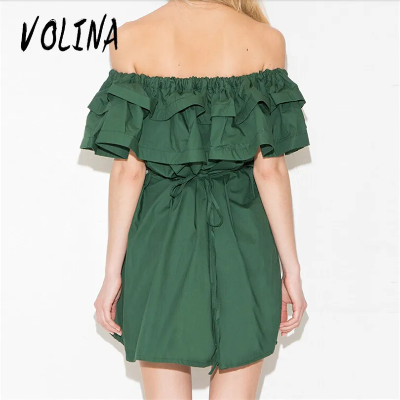 VOLINA Sexy Dress С Плеча dress for Women 2017 оборками платья зеленый mini Лето плюс размер vestidos