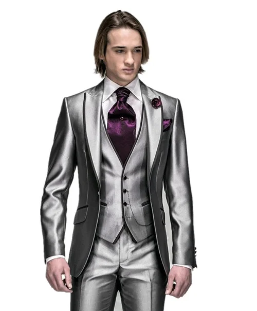 2018 Regual Slim fit Серебряный Свадебный торжественный однобортный костюм свадебный