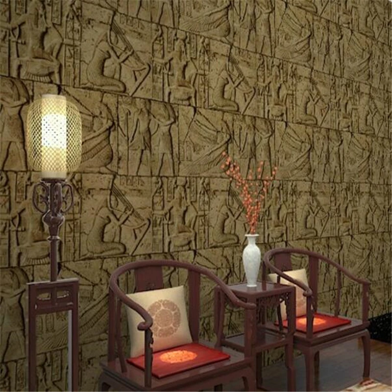 wellyu Vintage features imitation carved Egyptian pattern room escape wallpaper realistic character art film wall paper retro pvc features imitation engraving egyptian pattern room escaped wallpaper realistic characters art video wall wallpaper
