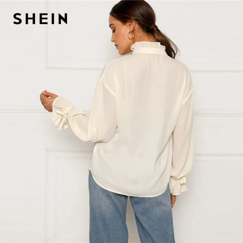 SHEIN Топ С Оригинальным Рукавом И Бантом Элегантная Офисная Блузка С Длинным Рукавом