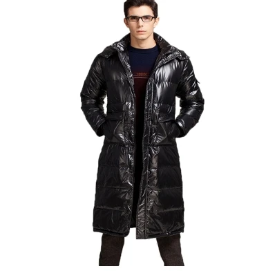 Bright black Модный мужской длинный пуховик, мужской зимний утепленный пуховик выше колена, большие размеры, пуховик, сохраняющий тепло, пальто - Цвет: Bright black