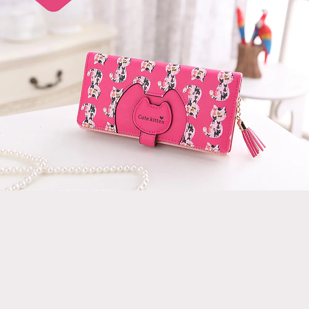 Aelicy Женские кошельки Кот из искусственной кожи Длинный кошелек Hasp телефон сумка Деньги Монета Карманный держатель для карт Женский кошелек сумочка