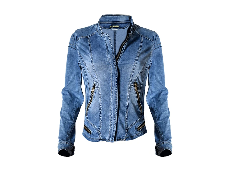 

New popular women's baseball jacket stretch denim jacket zipper more locomotive section outside the joker have big yards