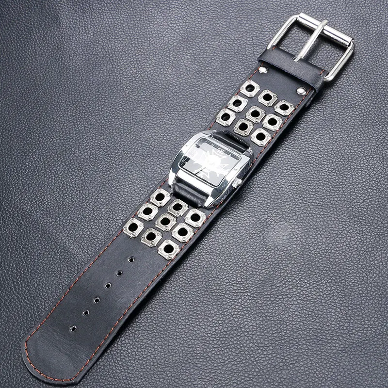 Часы Для мужчин женщин Готический Стиль холодный металл полые Кожаный ремешок