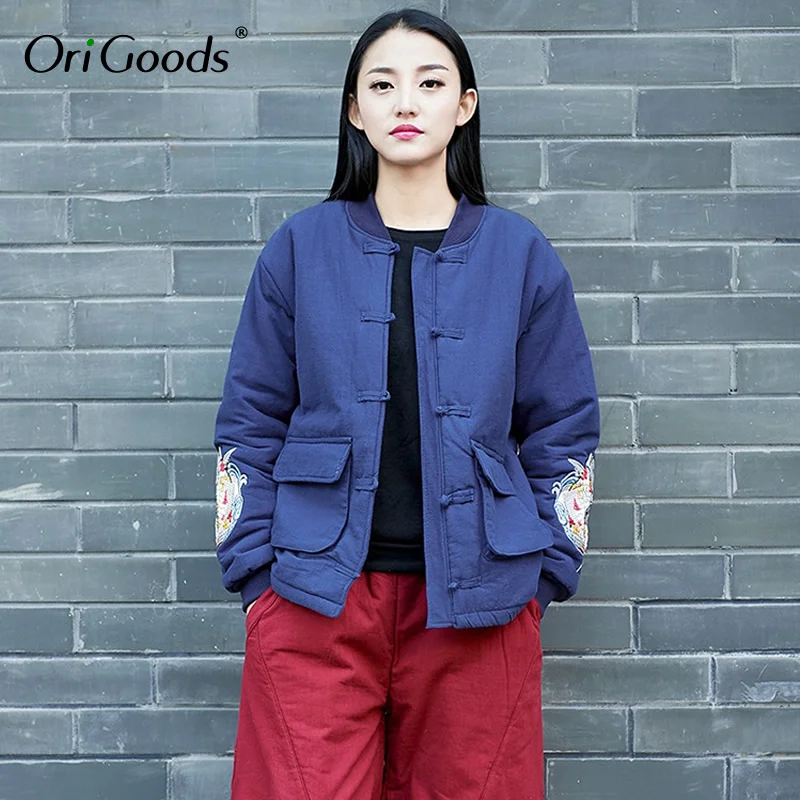 Оригинальная зимняя куртка в китайском стиле женское винтажное свободное зимнее