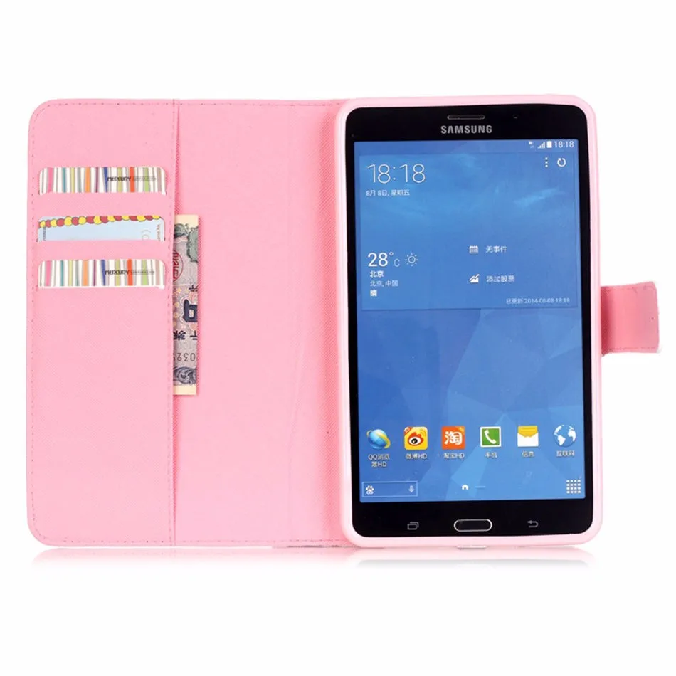 Модный кожаный чехол с рисунком для samsung galaxy tab 4 7,0 T230 T231 T235 tablet принципиально флип подставка, гнездо для карточек Обложка кошелька
