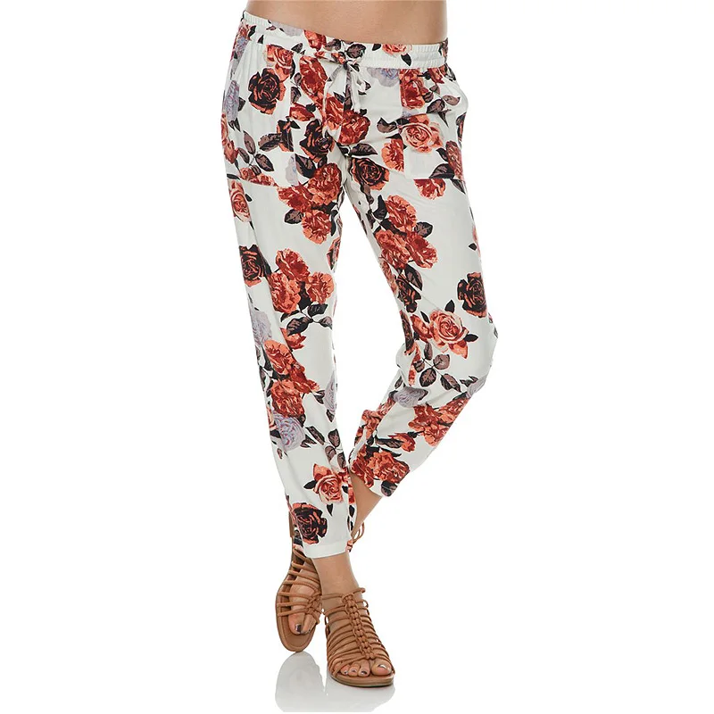 Богемный Стиль Женские Брюки Шаровары Лето 2016 Цветочный Принт Плоским Лодыжки