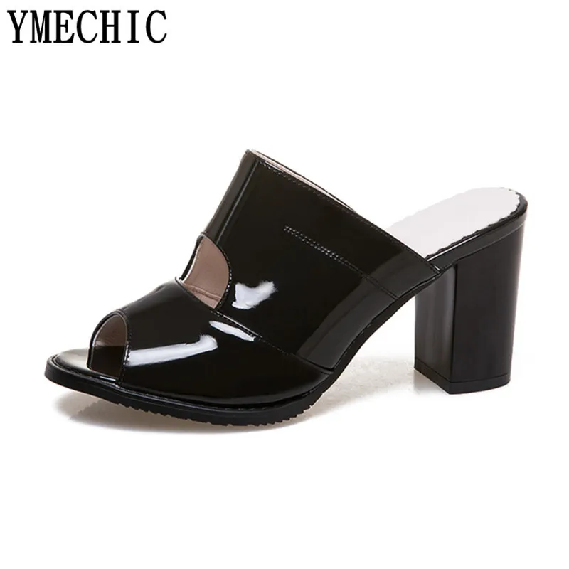 YMECHIC/2018 вечерние женские шлепанцы на высоком каблуке цвет белый черный женская
