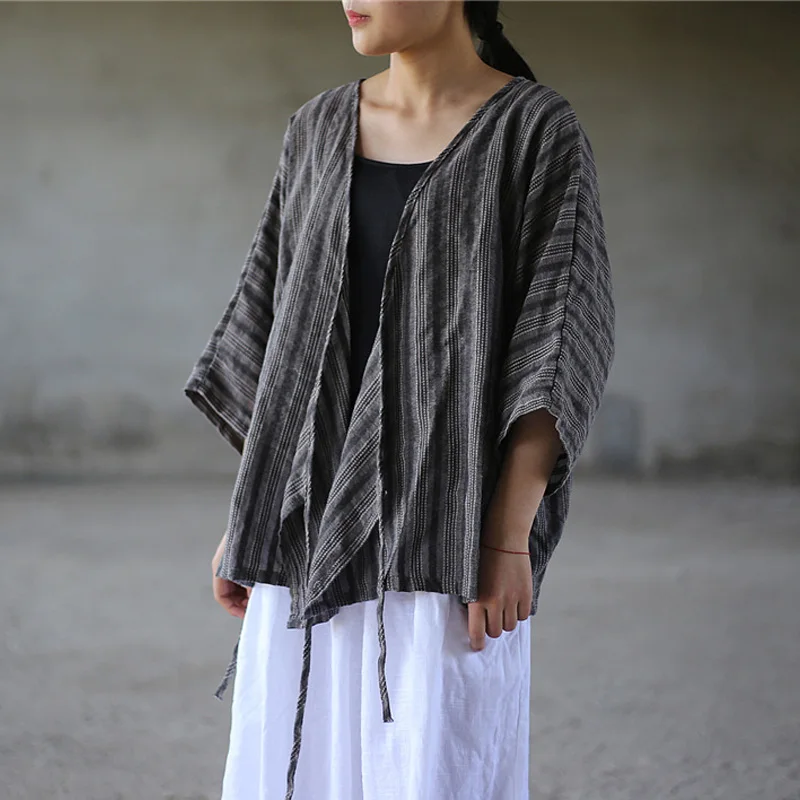 SCUWLINEN 2019 женская летняя куртка винтажная Классическая в полоску v образный вырез