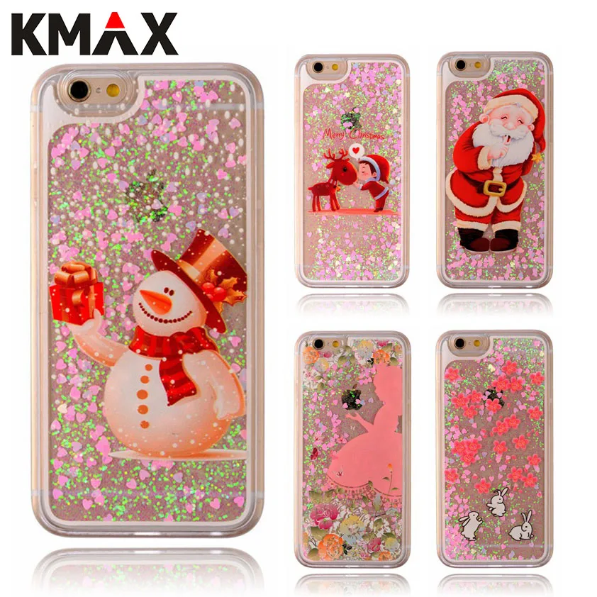 KMAX Phone Case hard clear For iPhone 6 6S 7 8 Plus Samsung S6 S7 Edge Christmas Glitter Love Heart Liquid Quicksand cheap sale |