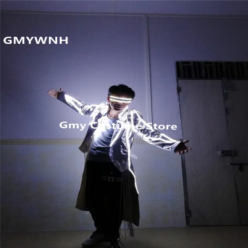 LZ45 белое светодиодное освещение мужские костюмы костюм робота светящаяся куртка