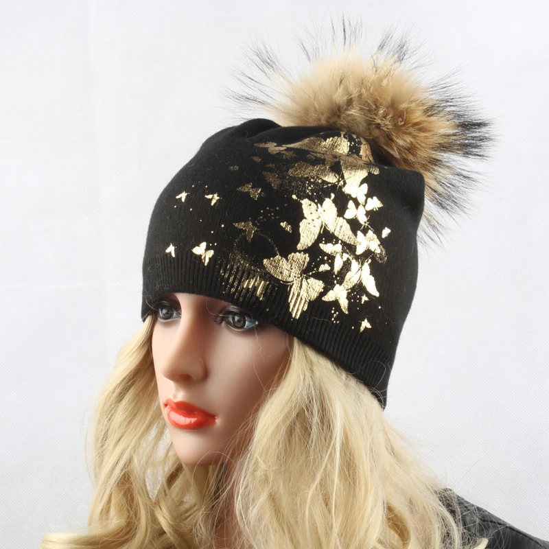 Женская зимняя меховая шапка с принтом бабочки | Аксессуары для одежды