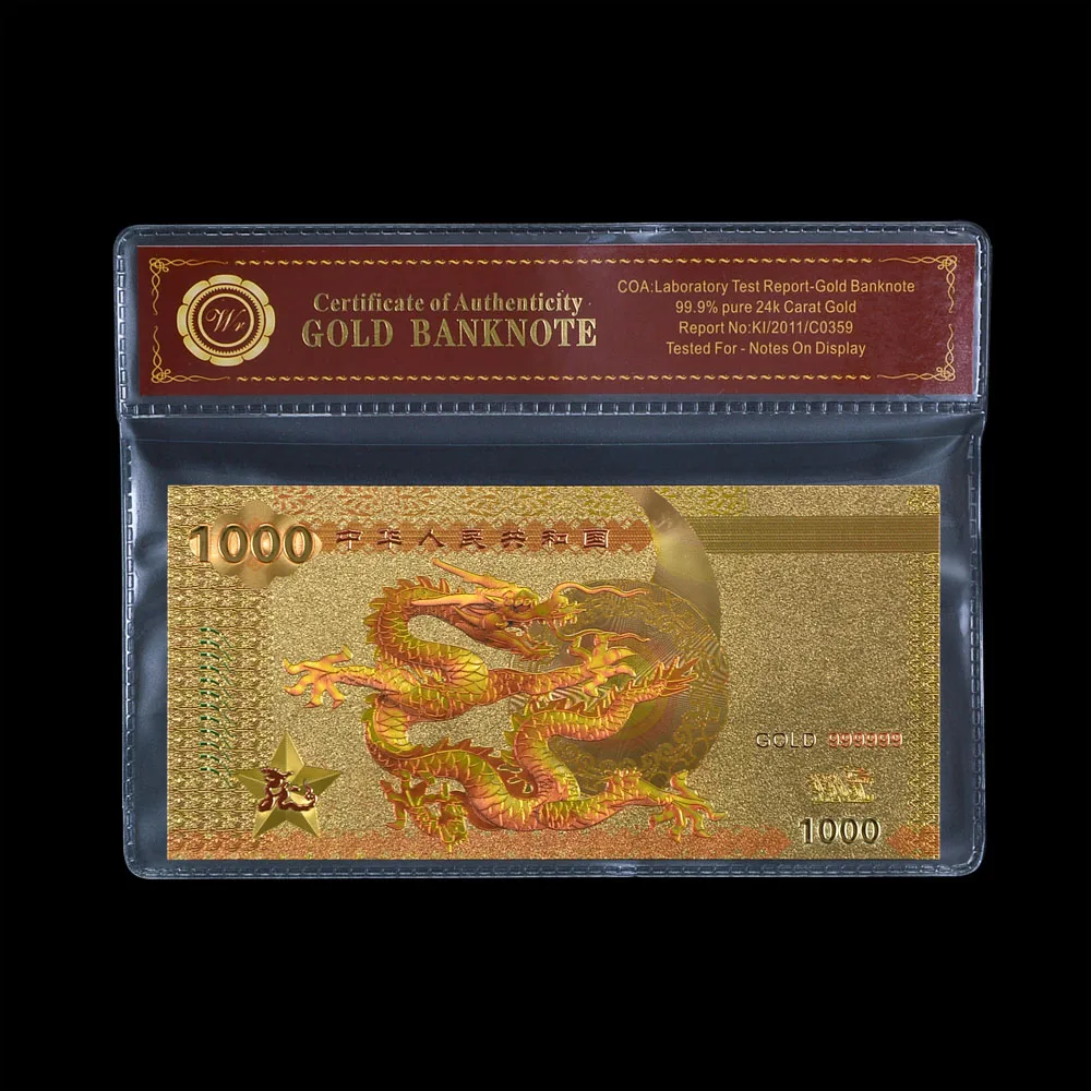 Новые продукты Позолоченные банкноты 1000 Zhong Hua Ren Min Gong He Guo фольга поддельные