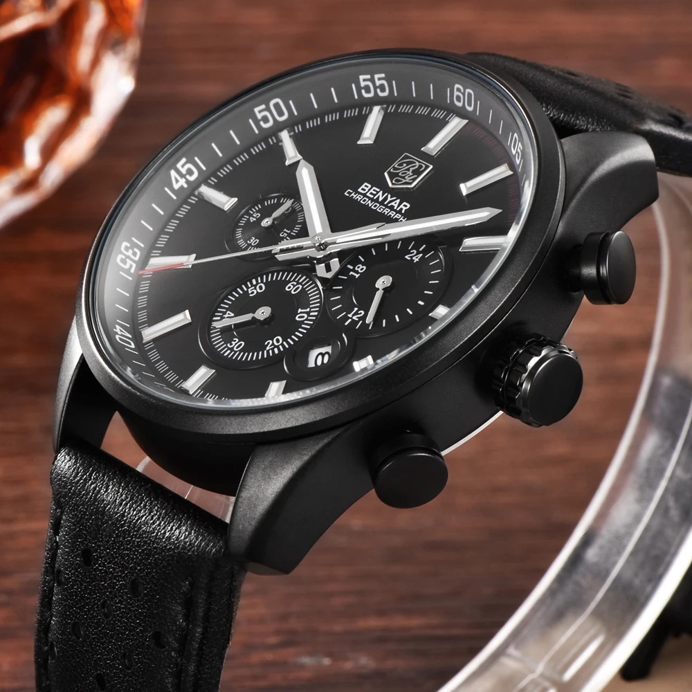 Новые Лидирующий бренд BENYAR Роскошные мужские часы кожаные повседневные