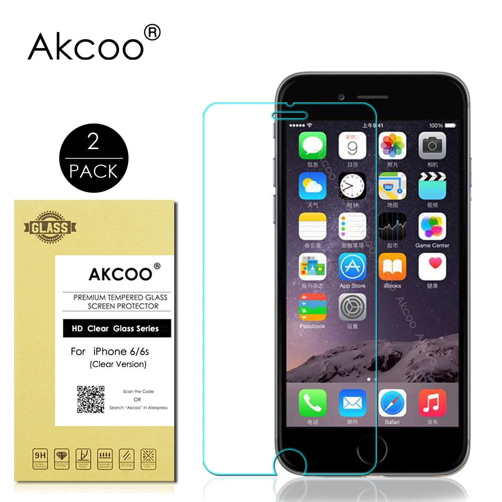2 шт. в упаковке Akcoo Премиум Закаленное стекло экран протектор для Apple iPhone 6 6S