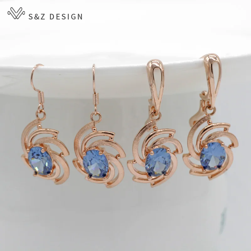 S&ampZ New Spiral 585 Rose Gold Color AAA Cubic Zirconia Earrings Hook Korean For Women Fashion Jewelry Anti-allergy Eardrop | Украшения и