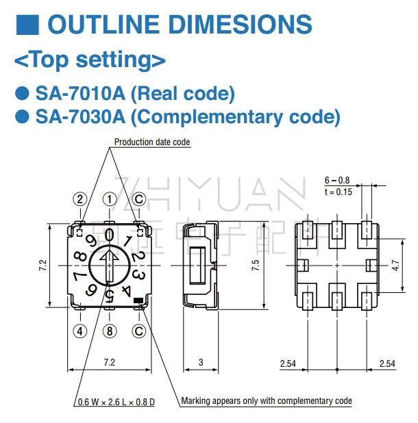 

Original new 100% SA-7010TA 0-9 10bit rotary coding switch with 3:3 positive code