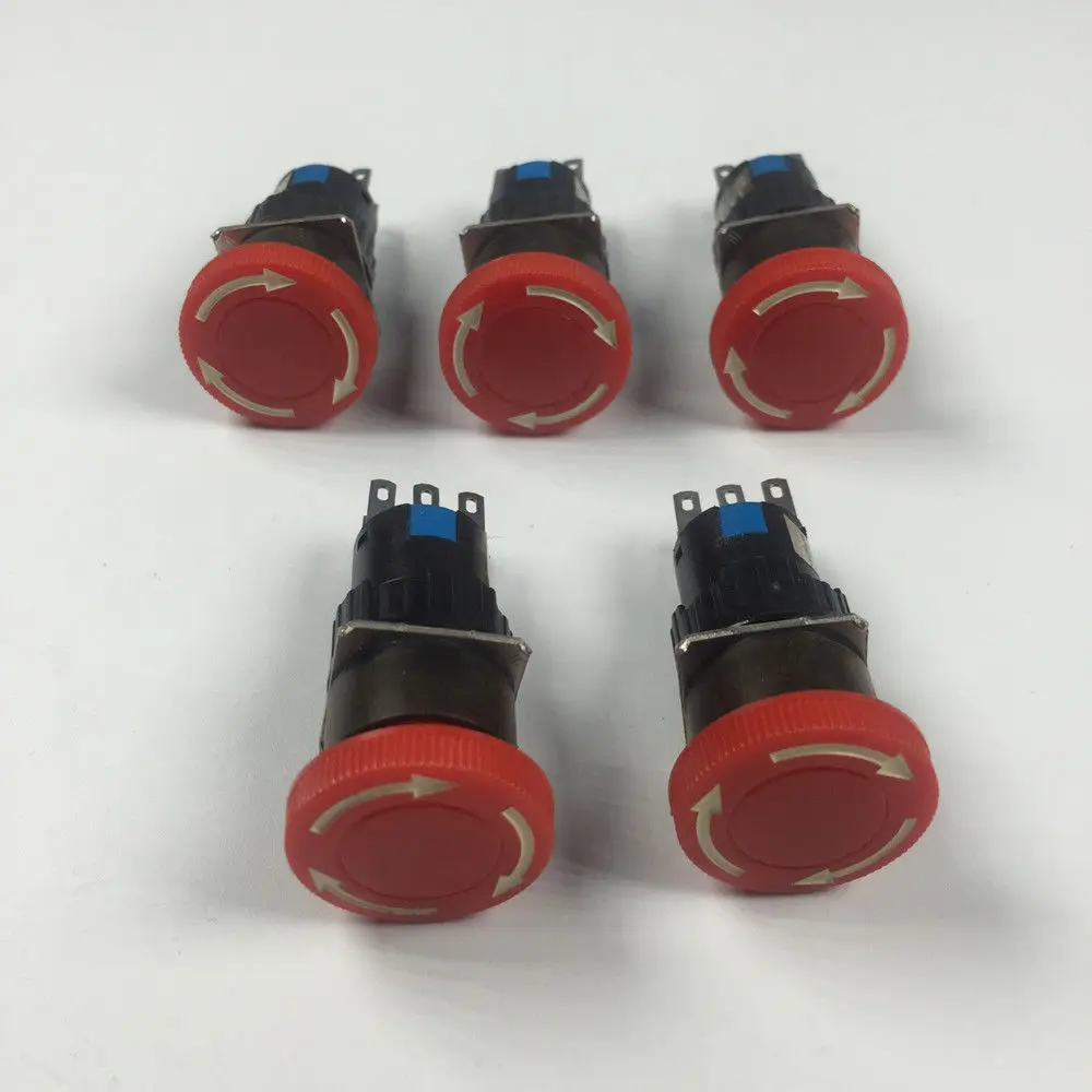 5pcs Red Round Type 6 Pins Sudden Stop Pushbutton Rotate Switch LA16-22ZS | Инструменты