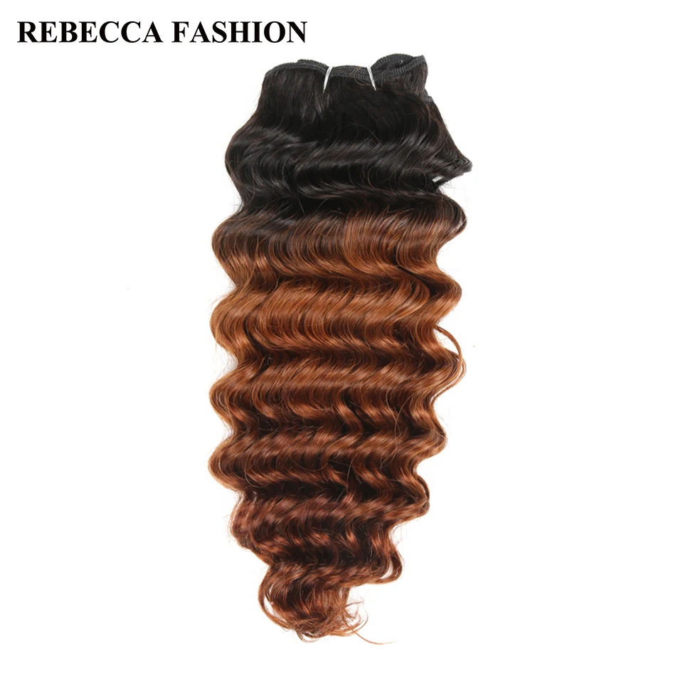 

Rebecca Remy Human Hair Brazilian Deep Wave Hair Weave bundles 100g Pre-Colored Ombre Brown T1b/30 For Salon Hair Extensions