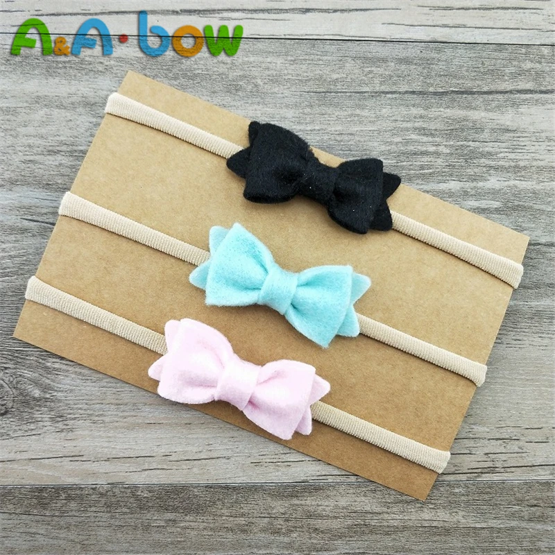 3pcs/lot Cute bow headbands Kids felt with soft nylon hairband accessories Non-Woven Felt Fabric bows headwear | Детская одежда и