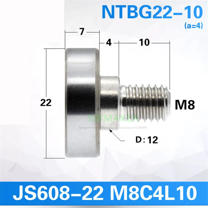 

1pcs 608zz External Thread Bearing, M8 Screw, Stainless Steel Bearing/Bearing Steel Bearing, Rolling Wheel NTBG-22 NTSBG