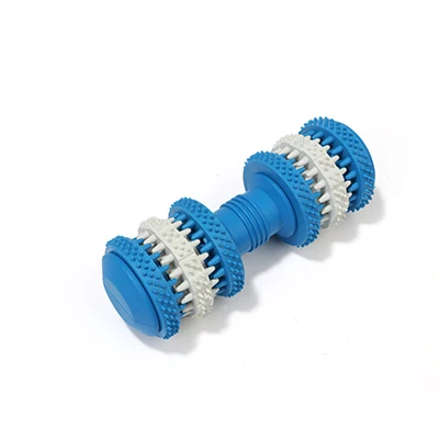 blue Резиновые молярные игрушки для собак чистая гантель кость для чистки зубов игрушки для укусов товары для домашних собак игрушки-Жвачки Поворотная утечка еды для тренировок домашних животных - Цвет: blue