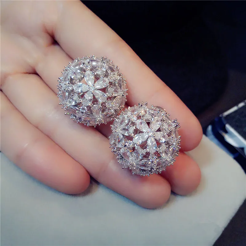 Женские серьги-Клипсы из серебра S925 пробы, хорошее ювелирное изделие, гипербола, большой цветок, круглые серьги-гвоздики, роскошные серьги