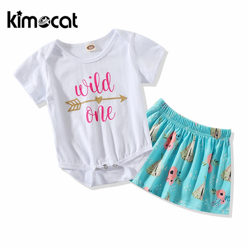 

Kimocat Baby Girl Clothes Baby Cotton Triangle Romper+Print Skirt Short Sleeve Summer Newborn Clothes Infant Girls Clothing Set